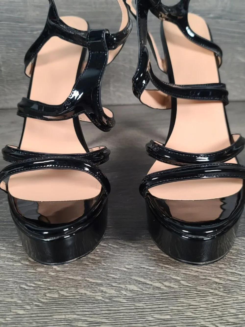 Yolkomo Women's Size 15 Ankle Strap Platform Stiletto Black Faux Leather Heels